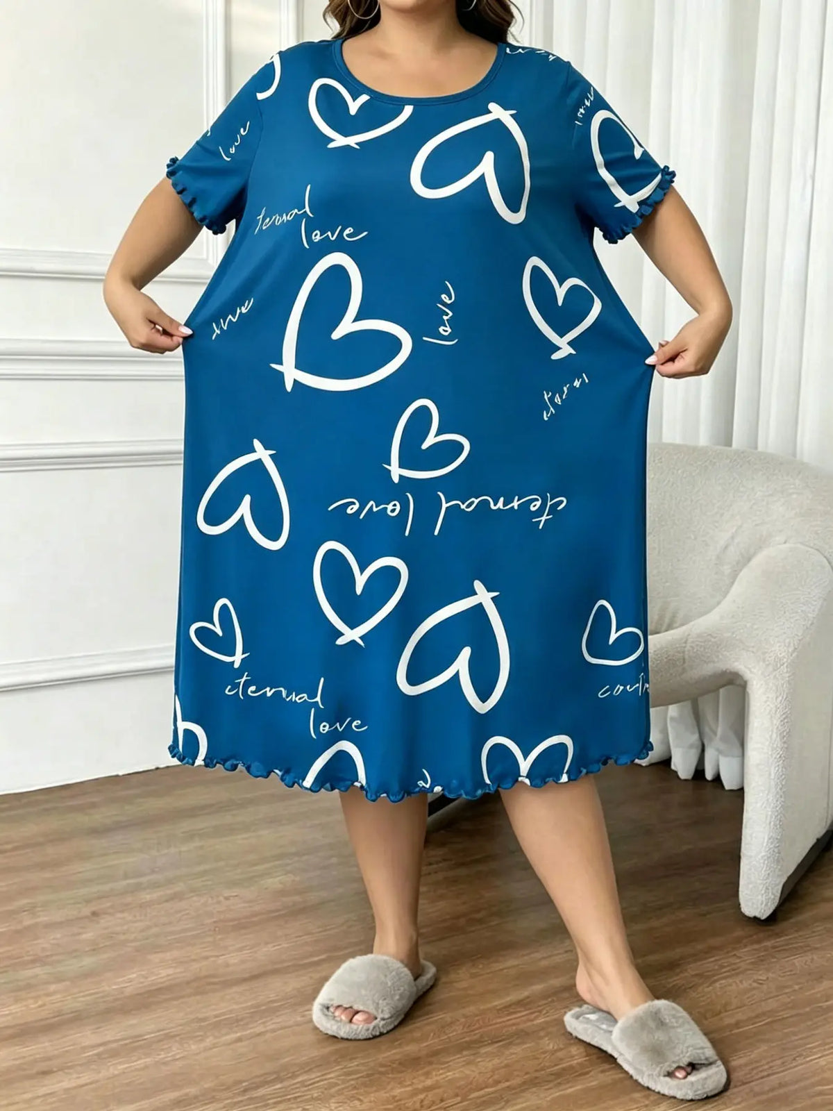 Women's Plus Size Heart skirt Heart Print Sleep Dress, Loungewear House Dress, Casual Comfort Round Neck Short Sleeve Pajama, Summer Sleepwear and Home Wear, Maternity nightgown, Maternity dress, Plus Size nightgown, Mother'Day Gift