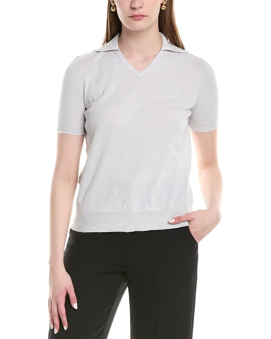 Lafayette 148 New York V-Neck Cashmere & Silk-Blend Polo Sweater