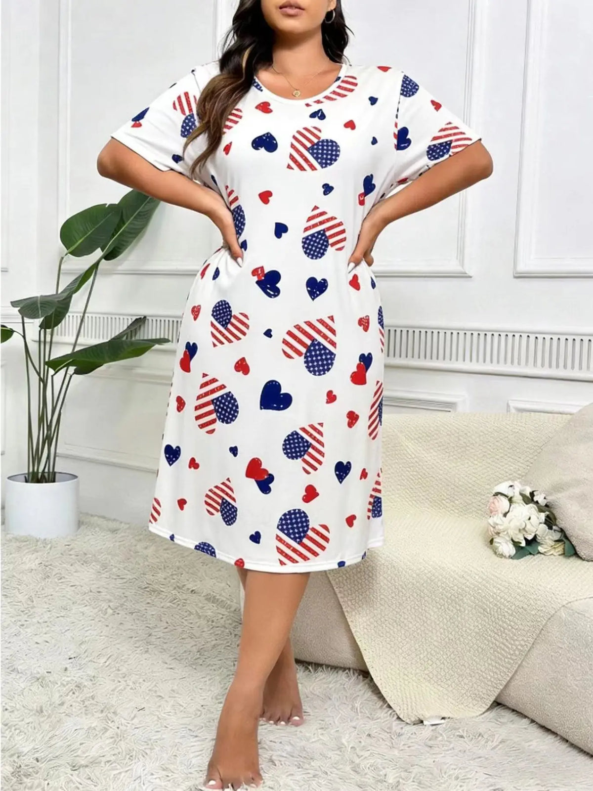 Women's Plus Size Heart skirt Heart Print Sleep Dress, Loungewear House Dress, Casual Comfort Round Neck Short Sleeve Pajama, Summer Sleepwear and Home Wear, Maternity nightgown, Maternity dress, Plus Size nightgown, Mother'Day Gift