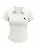 Women's Casual Slim Fit Short Sleeve Polo Neck Animal T-Shirt, Summer Fashion Top for Daily Wear, Stylish and Versatile Design