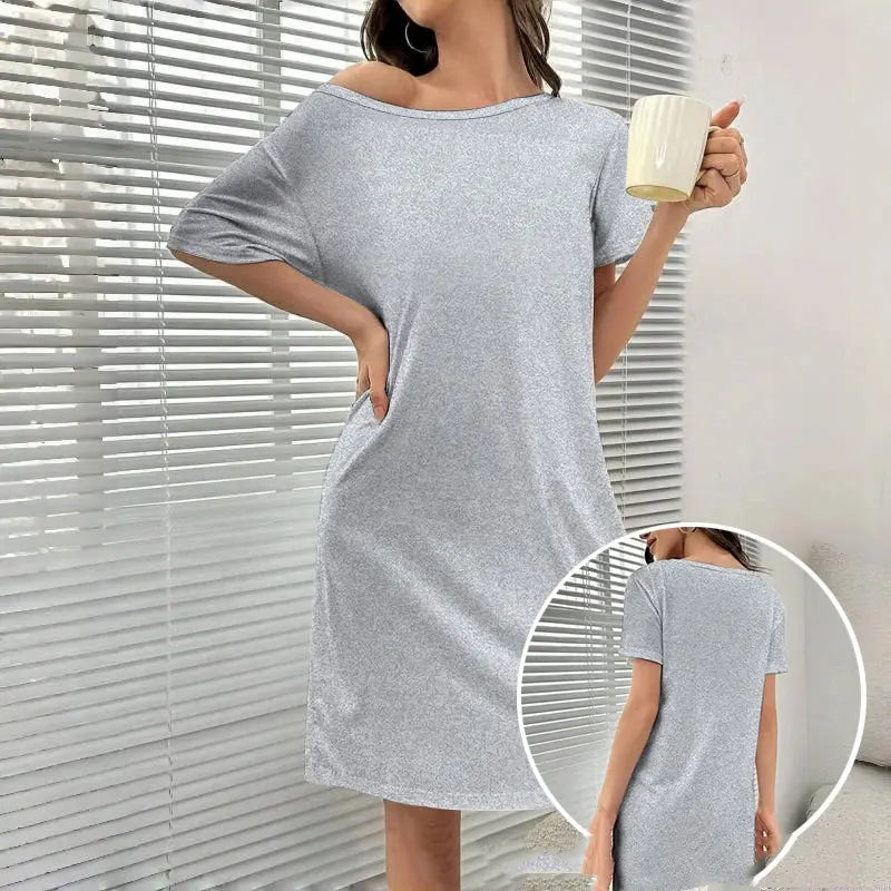 Women's Casual Basic Oversize Plain Short-Sleeve Milk Silk Mid-Thigh Nightdress - Soft, Lightweight, Breathable Polyester, Loose-Fit Multi-Size Loungewear, Spring Summer Sleep-Friendly Homewear (Up to 2XL)