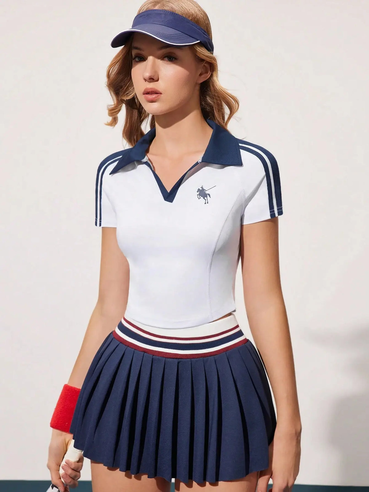 LALUZ Women's Casual Polo Shirt Contrast Collar Shoulder Stripes Short Sleeve Button Down Top Everyday Fashion Activewear