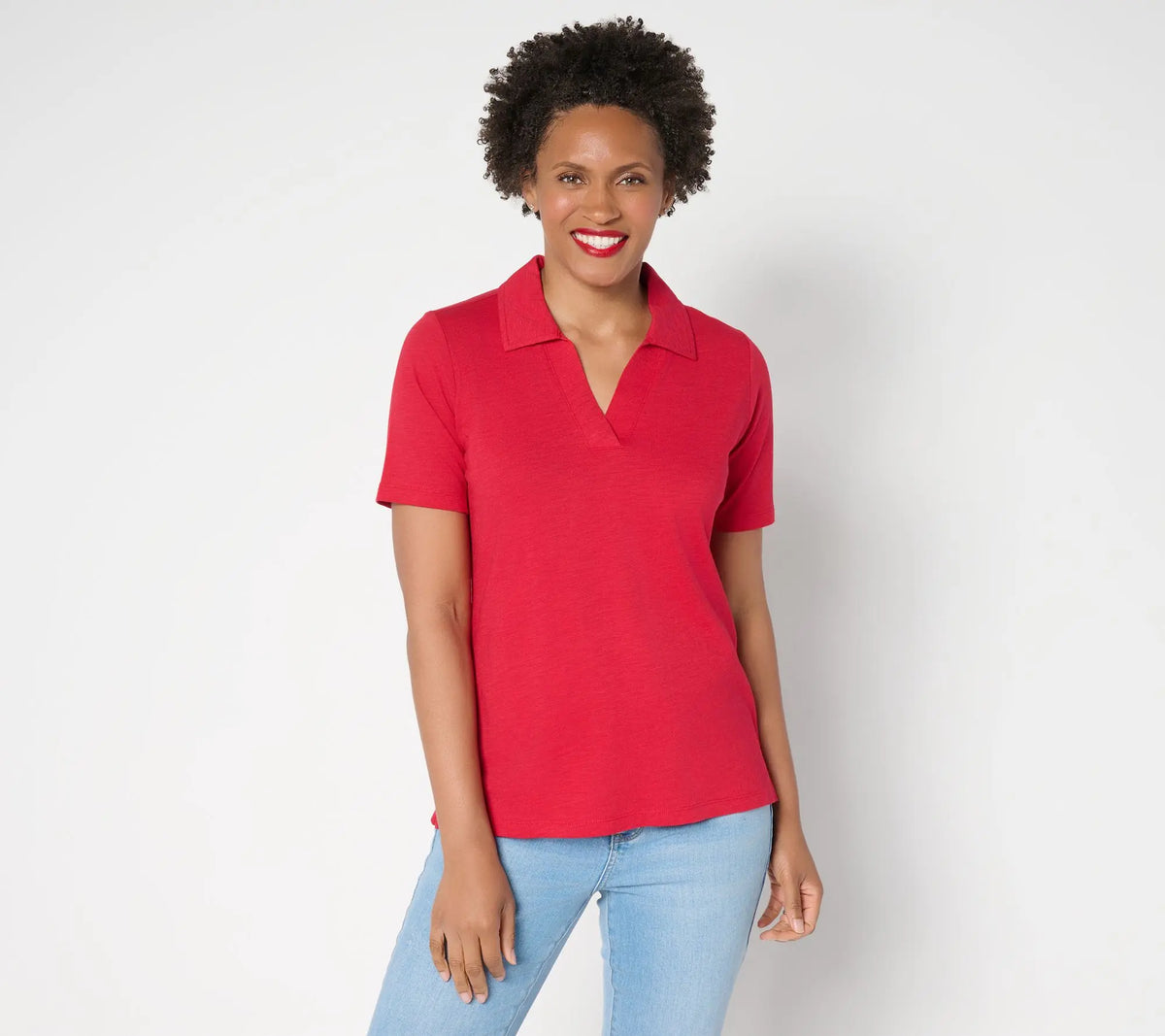Belle by Kim Gravel Slub Knit Preppy Polo Top