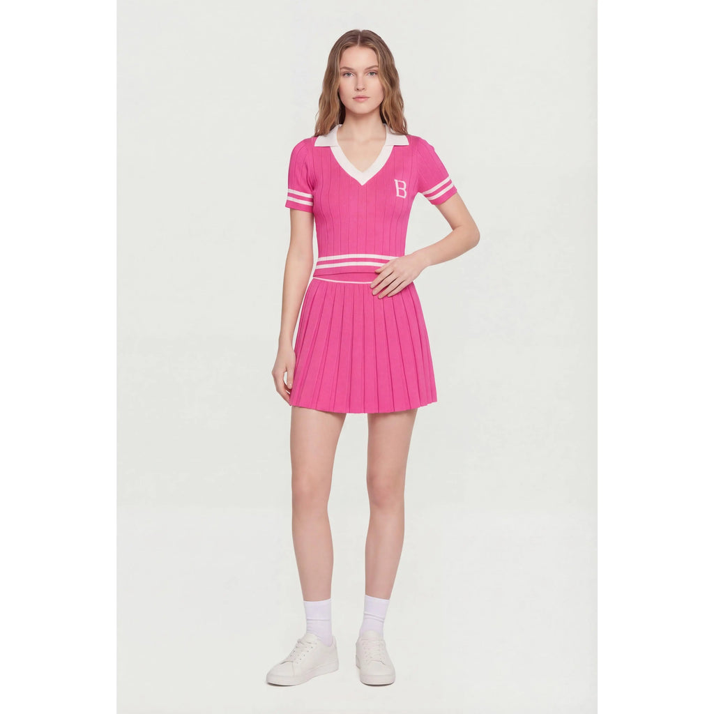 Initial B Varsity Stripe Crop Polo Top