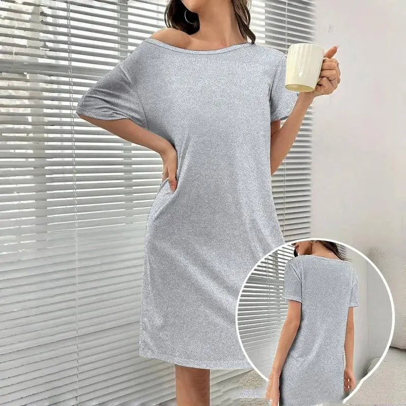 Women's Casual Basic Oversize Plain Short-Sleeve Milk Silk Mid-Thigh Nightdress - Soft, Lightweight, Breathable Polyester, Loose-Fit Multi-Size Loungewear, Spring Summer Sleep-Friendly Homewear (Up to 2XL)
