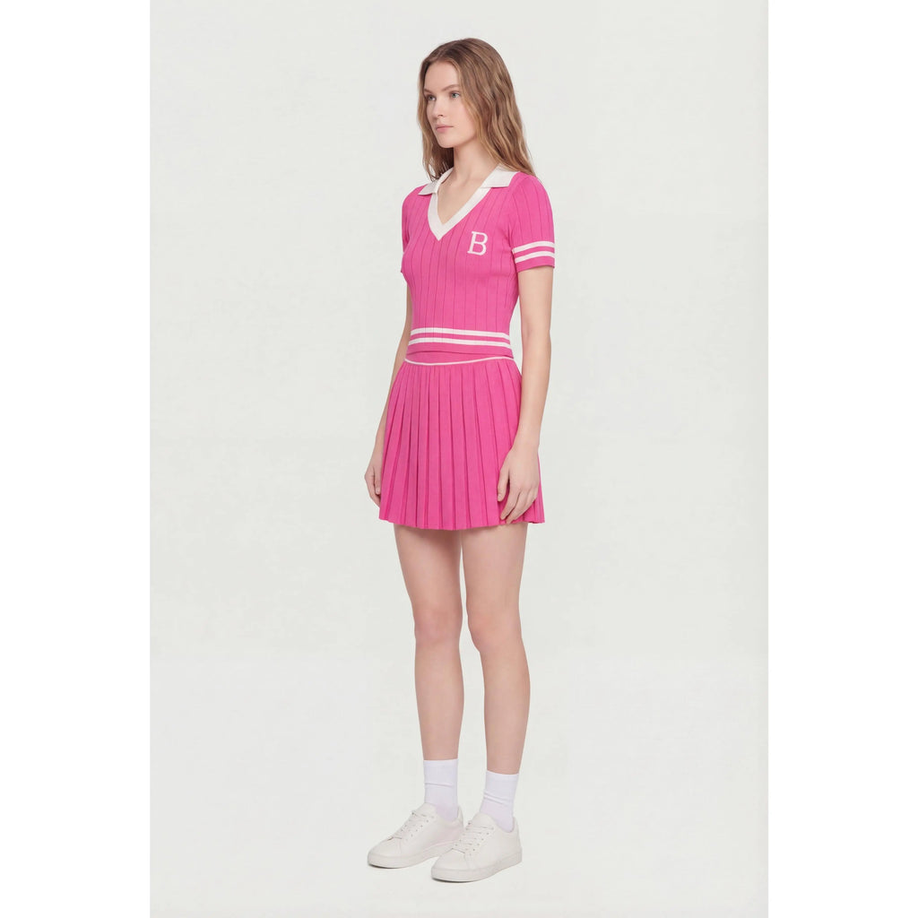 Initial B Varsity Stripe Crop Polo Top