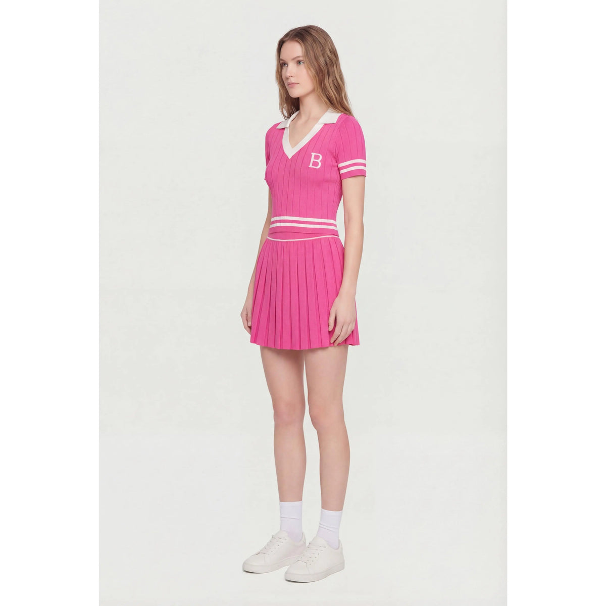 Initial B Varsity Stripe Crop Polo Top