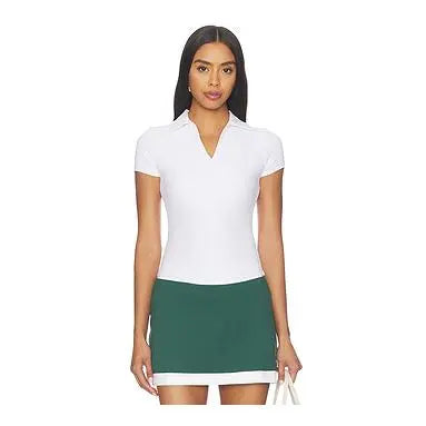 Women's YEAR OF OURS Studio Casual Polo Top, Nylon Fabric, White (with Bra Layer)