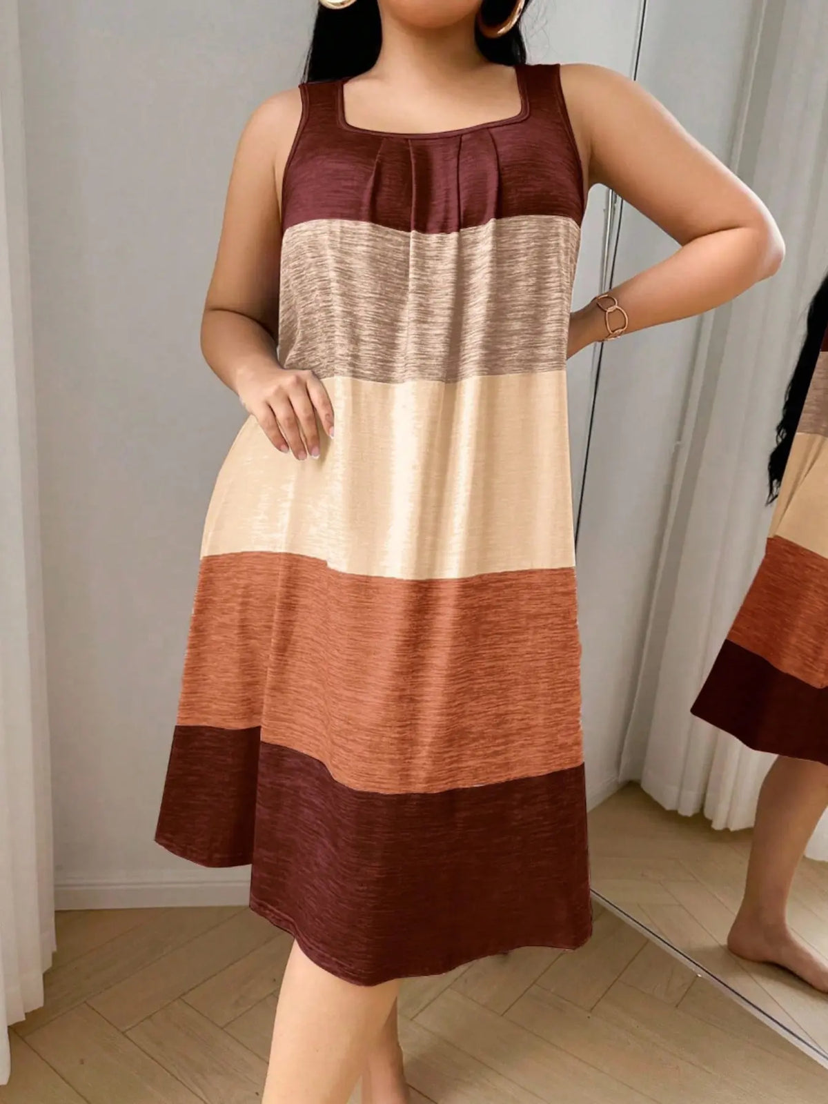Women's Plus Size Soft Skin-Friendly Patchwork Colorblock Vest Dress, Comfortable Spring Summer Sleepwear, Casual Wearable Long Sleeve, Casual Comfy Nightdress, Lounge Dresses, Soft Sleepwear Loungewear, Loungewear House Dress