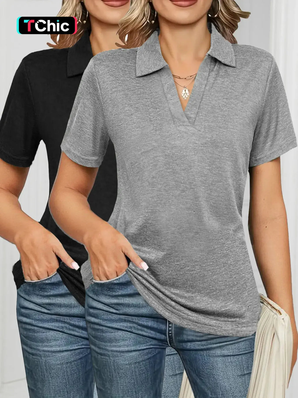 Women's Solid Color Basic Polo Shirt, Casual Short Sleeve Collared Top for Daily Wear, Ladies Clothes for All Seasons, Cute Breathable Summer Tops, Womenswear, Shirts Women, Lightweight Polo Shirt