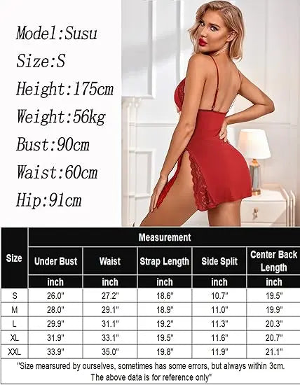 Women's Modal V-Neck Lace Chemise Lingerie - Sleeveless Full Slip Night Gown, Chic Loungewear Dress, Girly Feminine All-Season Sleepwear for Valentine's Day,sohochic