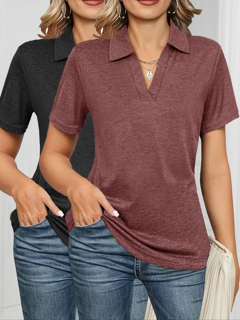 Women's Solid Color Basic Polo Shirt, Casual Short Sleeve Collared Top for Daily Wear, Ladies Clothes for All Seasons, Cute Breathable Summer Tops, Womenswear, Shirts Women, Lightweight Polo Shirt