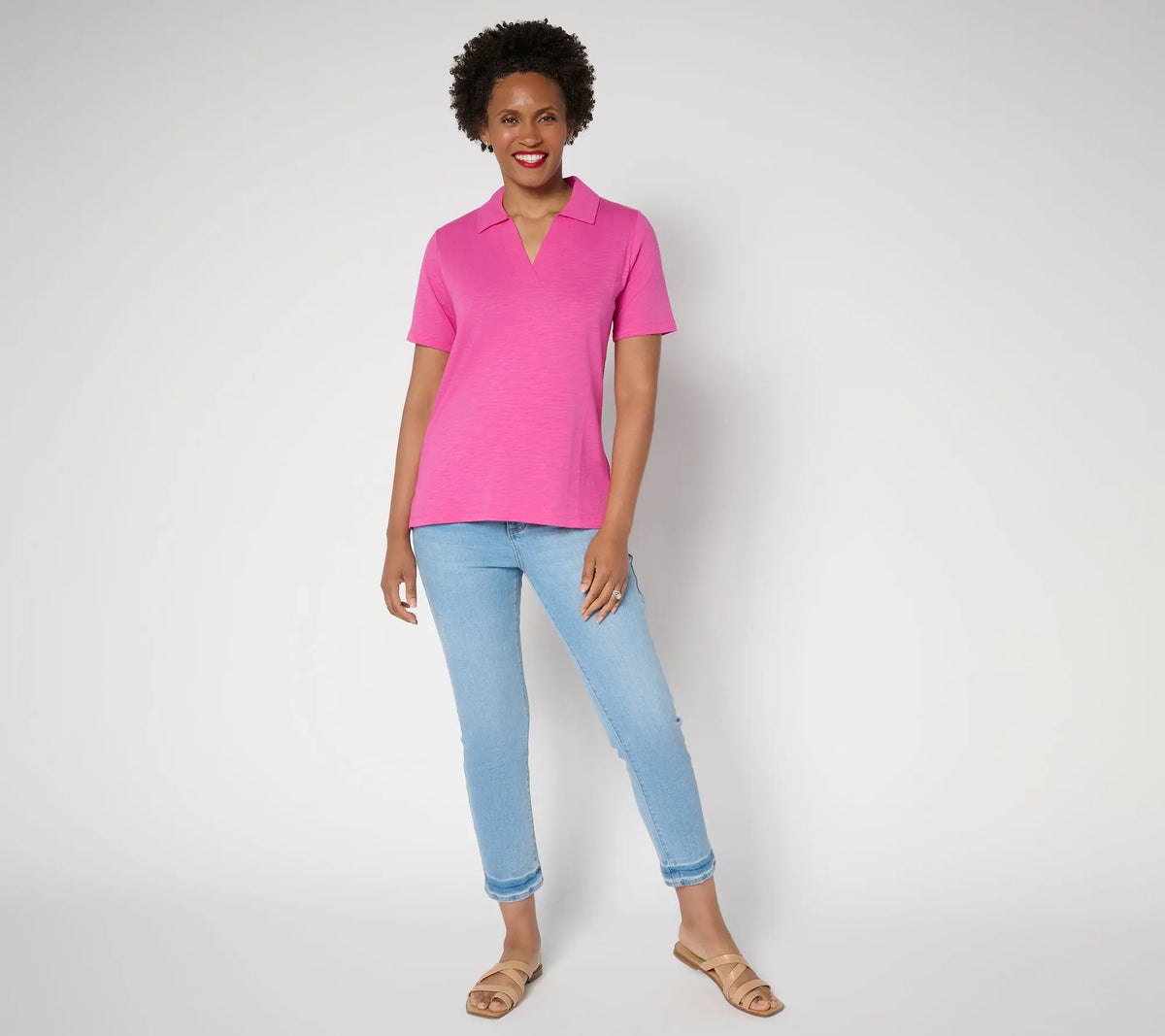 Belle by Kim Gravel Slub Knit Preppy Polo Top