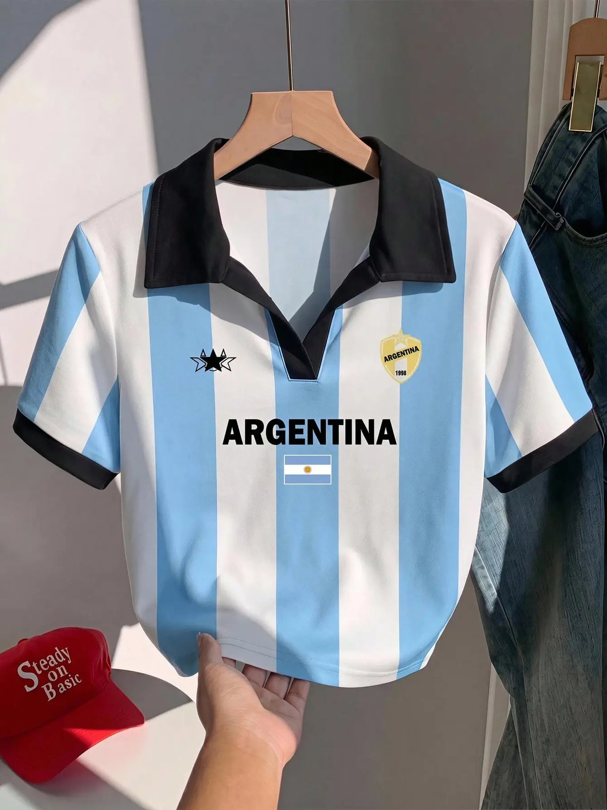 CHICWITHADRI Women's Streetwear Polo Shirt - Argentina Graphic, Vintage Colorblock, Animal Print, Regular Sleeve, Slim Fit Cut Top for Summer Casual, School Wear