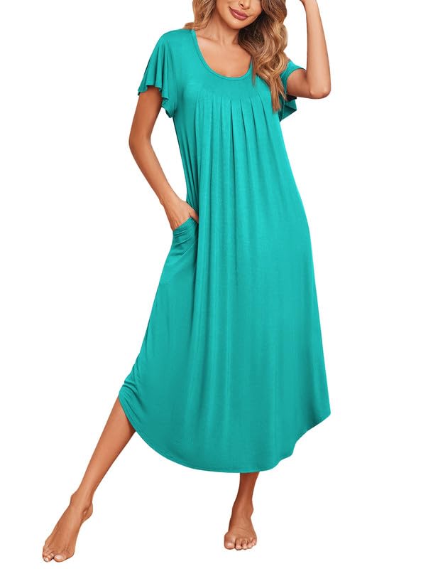 Ekouaer Long Nightgowns for Women with Pockets Short Sleeves House Dresses