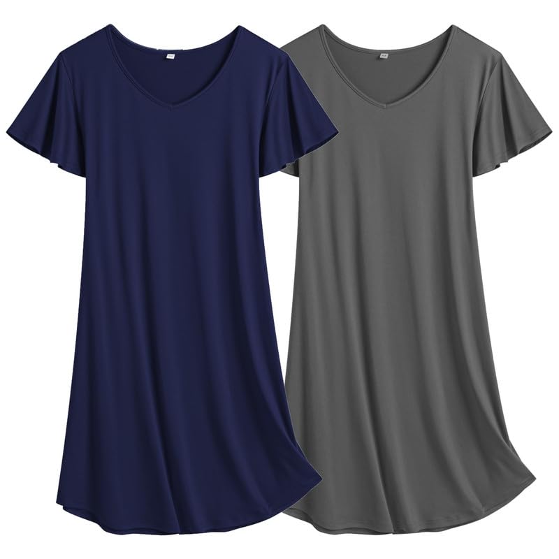 Ekouaer 2 Pack Nightgowns for Women Short Sleeve Nightshirt Soft Sleepdress