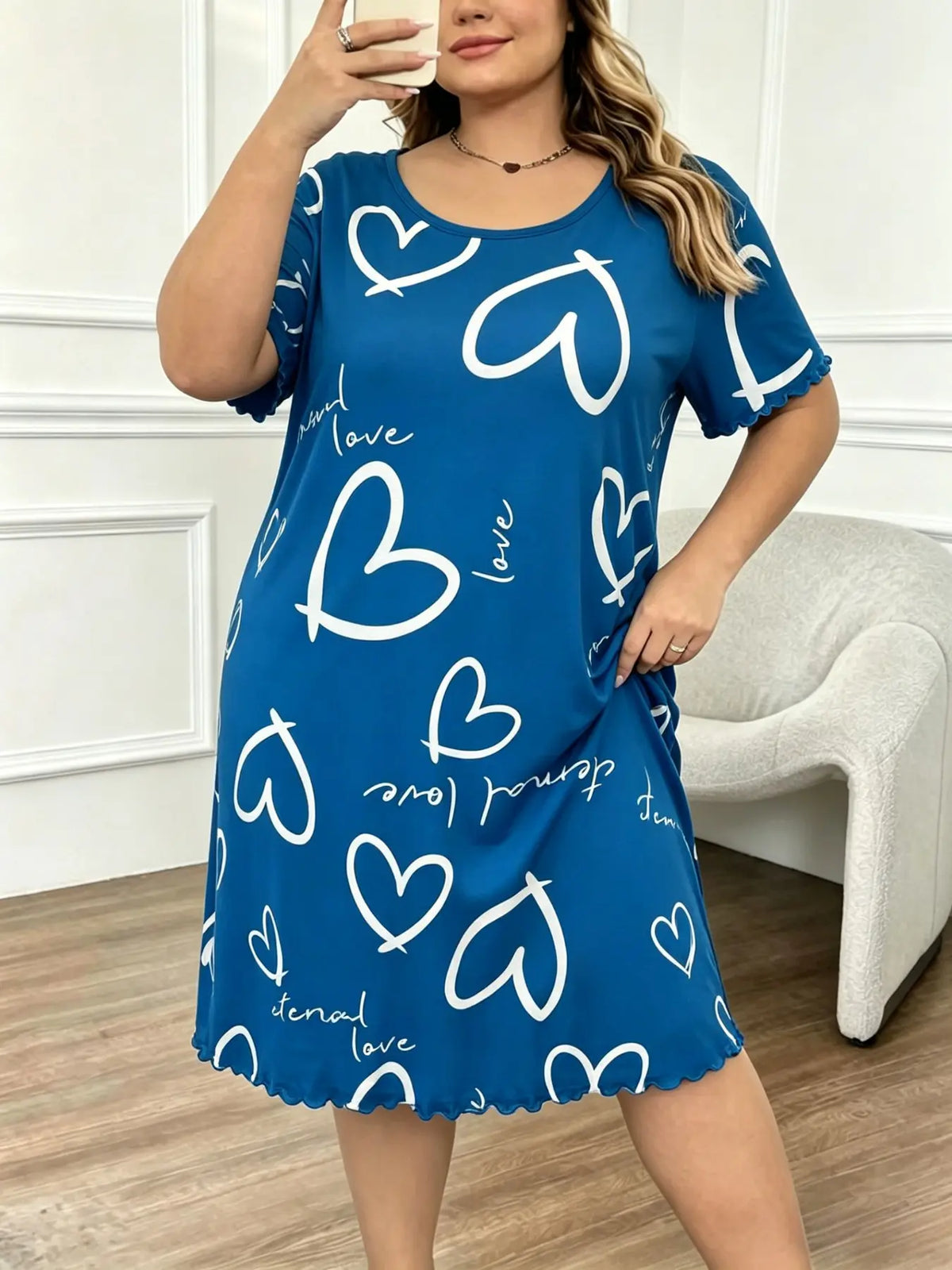 Women's Plus Size Heart skirt Heart Print Sleep Dress, Loungewear House Dress, Casual Comfort Round Neck Short Sleeve Pajama, Summer Sleepwear and Home Wear, Maternity nightgown, Maternity dress, Plus Size nightgown, Mother'Day Gift