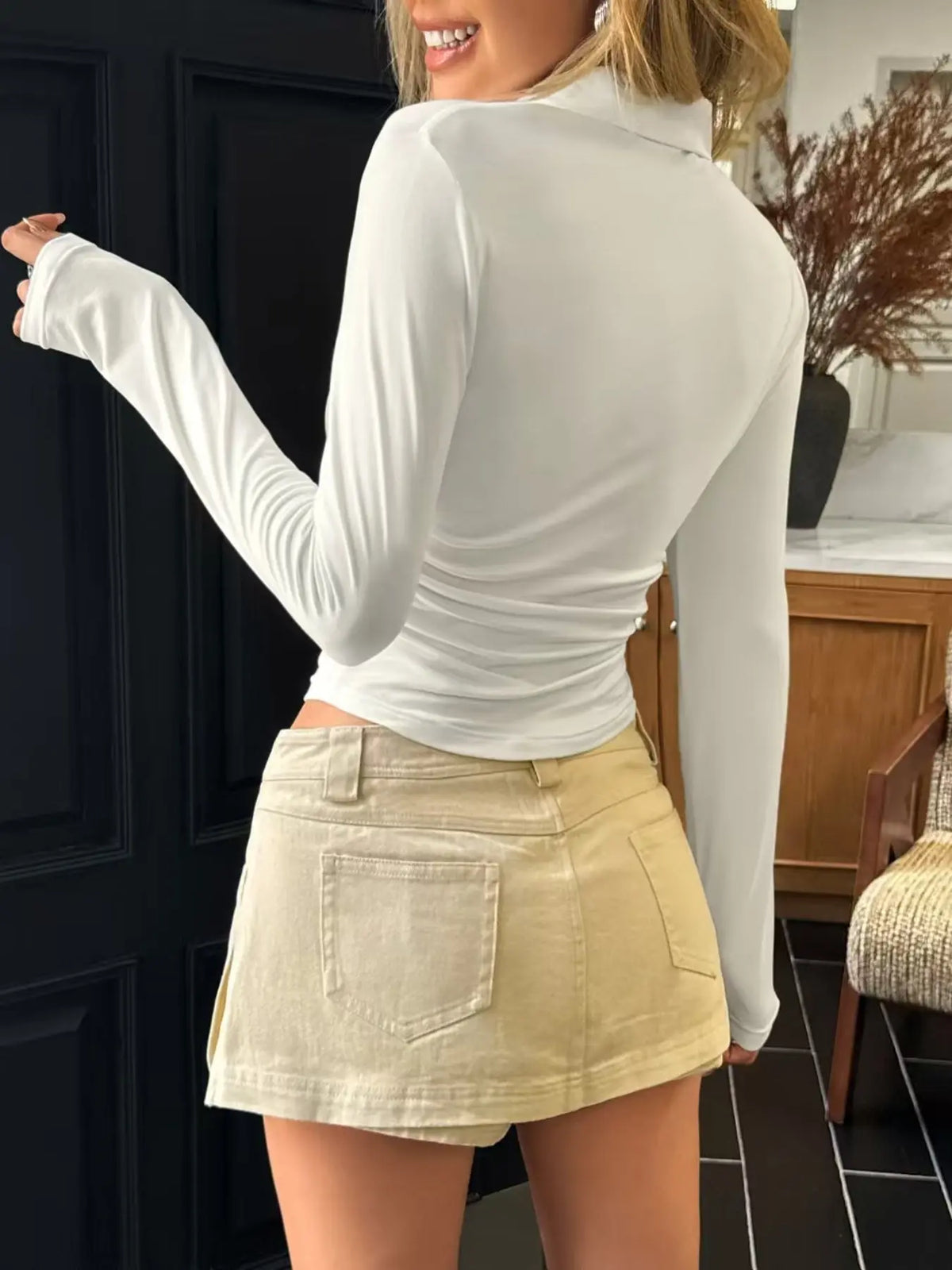 Women's Spring Autumn New Polo Collar Slim Fit Long Sleeve V Neck Simple Basic Knit T-Shirt, Feminine Casual Fashion Top for Daily Wear, Womenswear