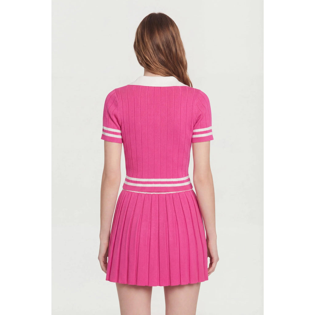 Initial B Varsity Stripe Crop Polo Top