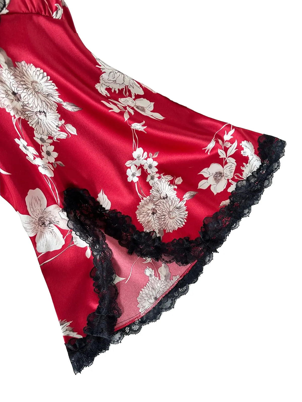 Women's Sexy Lace Patchwork V-Neck Backless Fashion Sleepwear, Floral Print, Adjustable Straps, Ruffle Hem, All Season Sleeping Gown