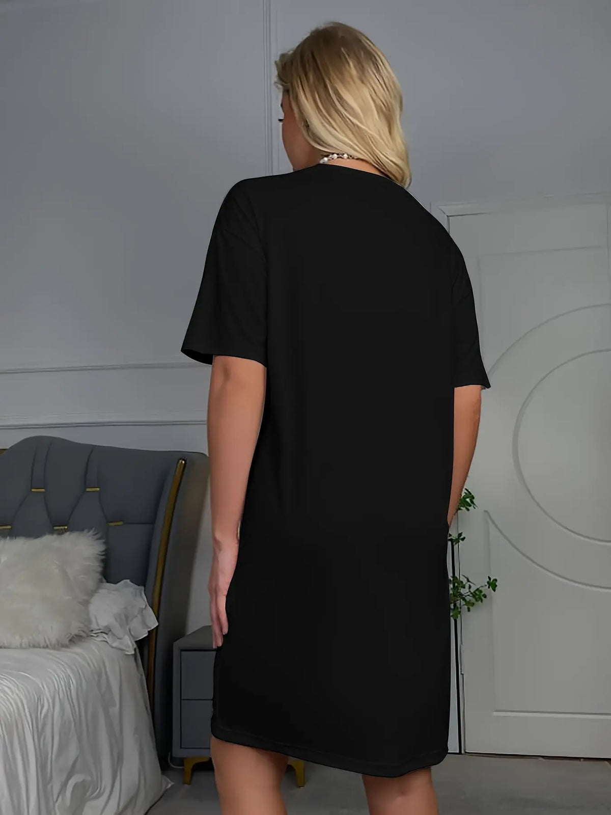 Women V-Neck Short Sleeve SummerDresses 2026 Spring Casual Loose T-Shirt Tunic Short Dress Pajamas with vestido  de nightdress woman Cute Short Printed Nightgown gown night trevino ash mariana Red Nightwear Womenswear Loungewear Comfort Crewneck Fitted