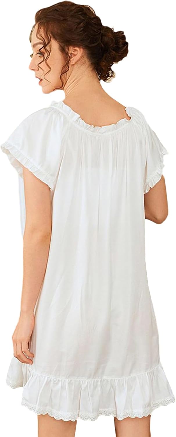 Nanxson Women's Cotton Nightgown Short Sleeve Sleepwear Vintage Nightshirt