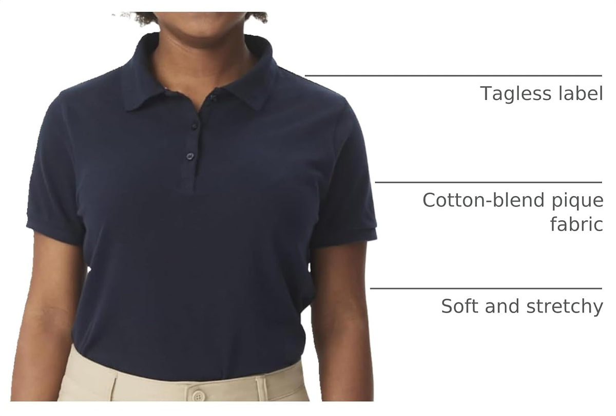 French Toast Women's Juniors' Short Sleeve Stretch Pique Polo Shirt