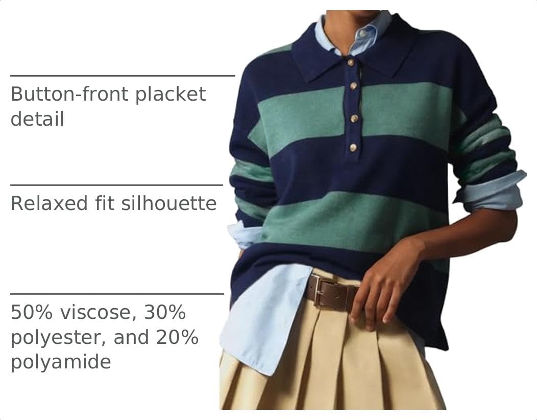 Wyeysyt Polo Sweater Women Rugby Shirt Striped Collared Sweaters