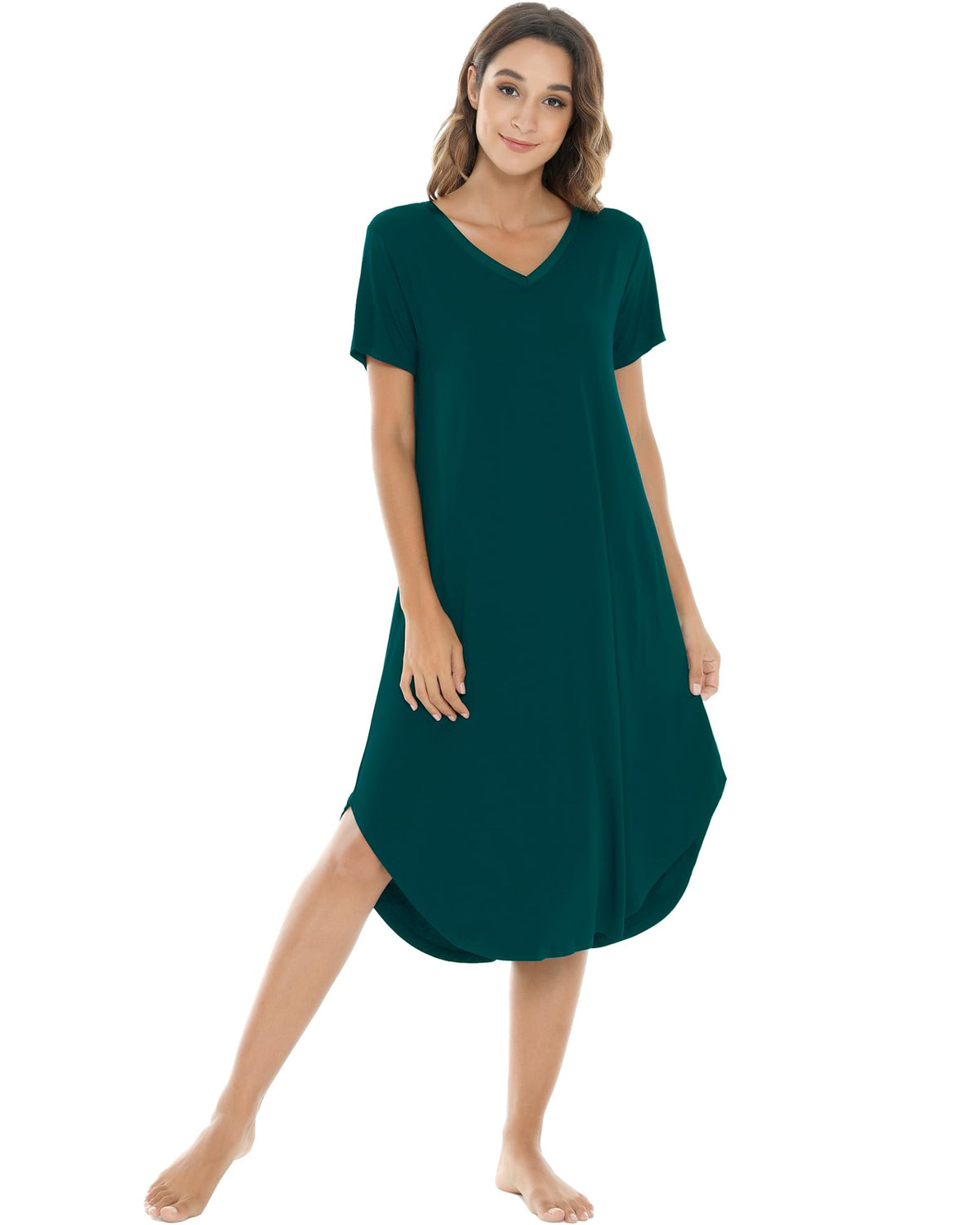 NACHILA Bamboo Viscose Nightgowns for Women Cooling Short Sleeve Sleepshirt