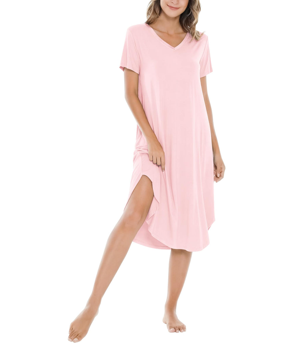 NACHILA Bamboo Viscose Nightgowns for Women Cooling Short Sleeve Sleepshirt