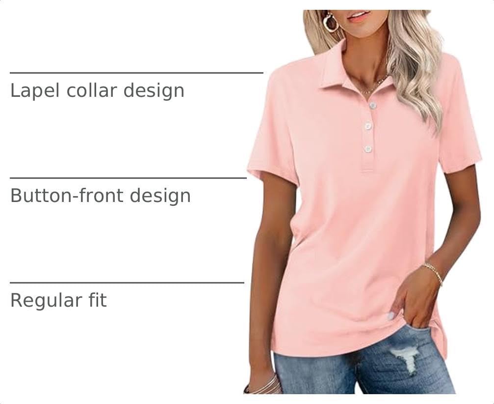 TICTICMISS Womens Polo Shirts Short Sleeve Button Collared Summer Tops
