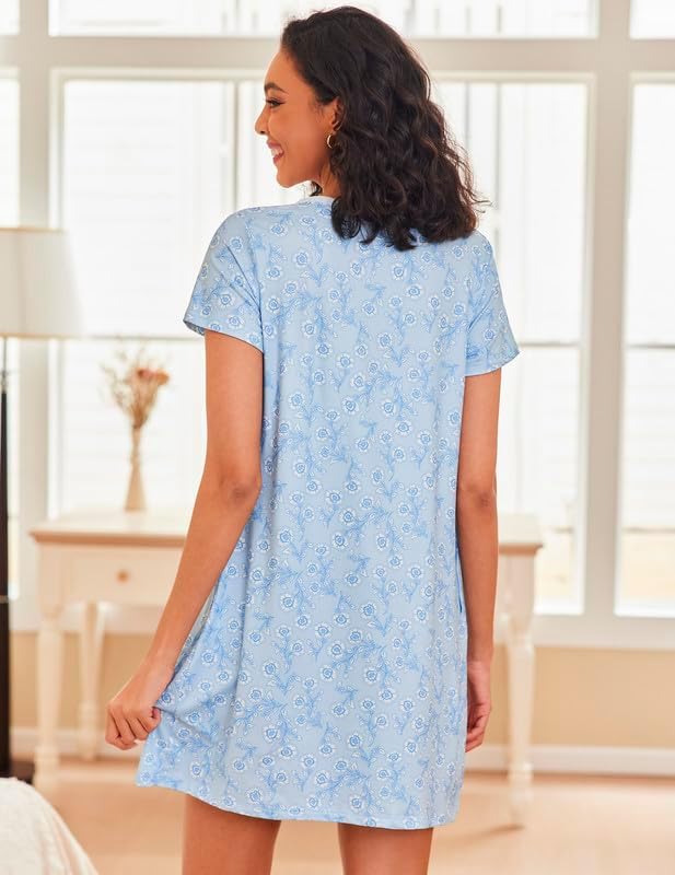 Ekouaer Women Nightgowns Short Sleeve Sleepwear Soft Nightshirt Pajamas