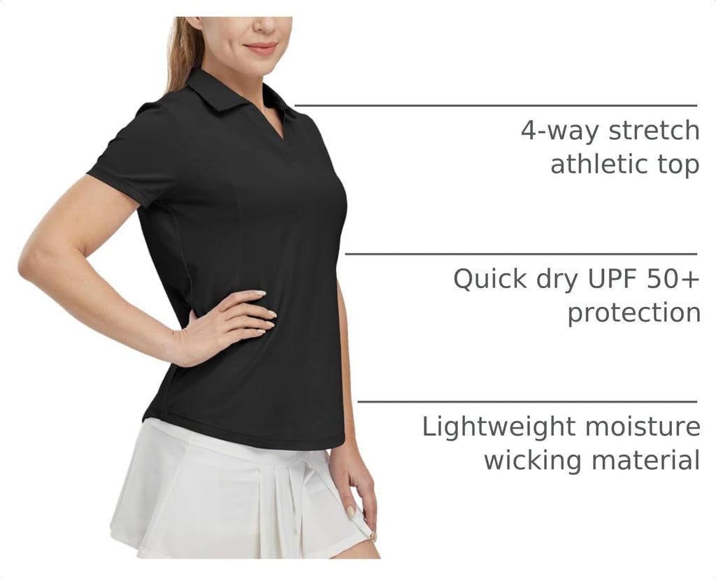 BGOWATU Women's Short Sleeve Golf Tennis Polo Shirts V Neck Collared Workout Tops UV Protection Dry Fit