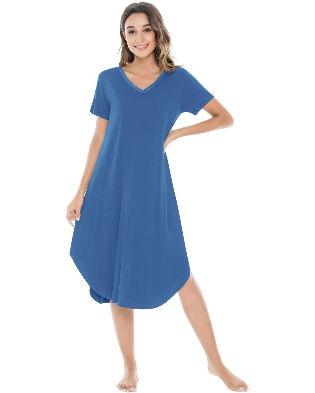 NACHILA Bamboo Viscose Nightgowns for Women Cooling Short Sleeve Sleepshirt