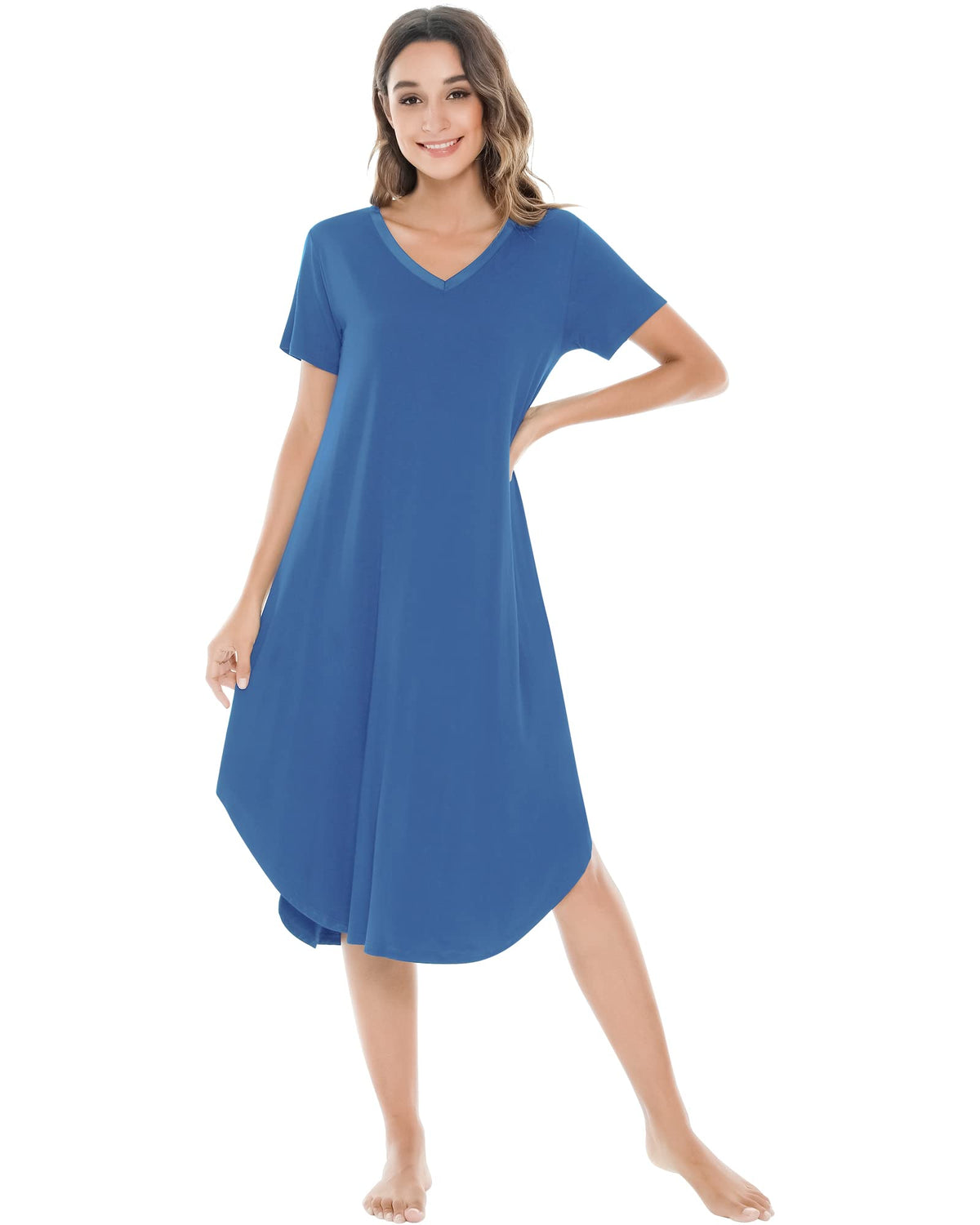 NACHILA Bamboo Viscose Nightgowns for Women Cooling Short Sleeve Sleepshirt