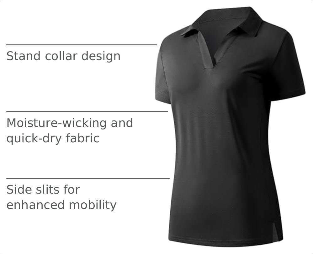 Womens Polo Shirts Short Sleeve V Neck Business Casual Work Tops Quick Dry UPF 50+ Sun Protection Golf Shirt Fitted Collared