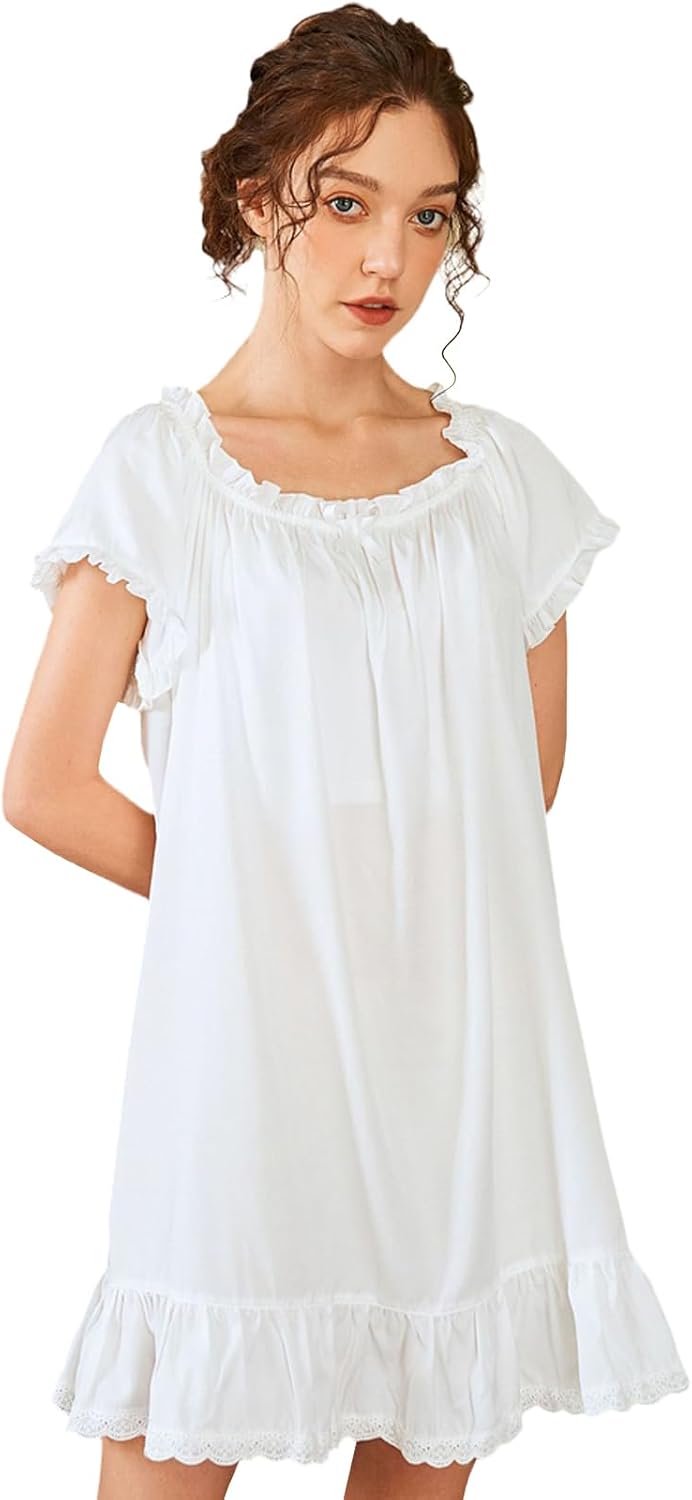 Nanxson Women's Cotton Nightgown Short Sleeve Sleepwear Vintage Nightshirt