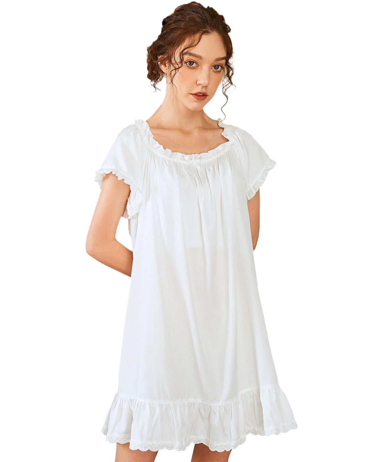 Nanxson Women's Cotton Nightgown Short Sleeve Sleepwear Vintage Nightshirt