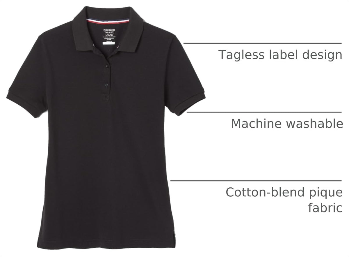 French Toast Women's Juniors' Short Sleeve Stretch Pique Polo Shirt
