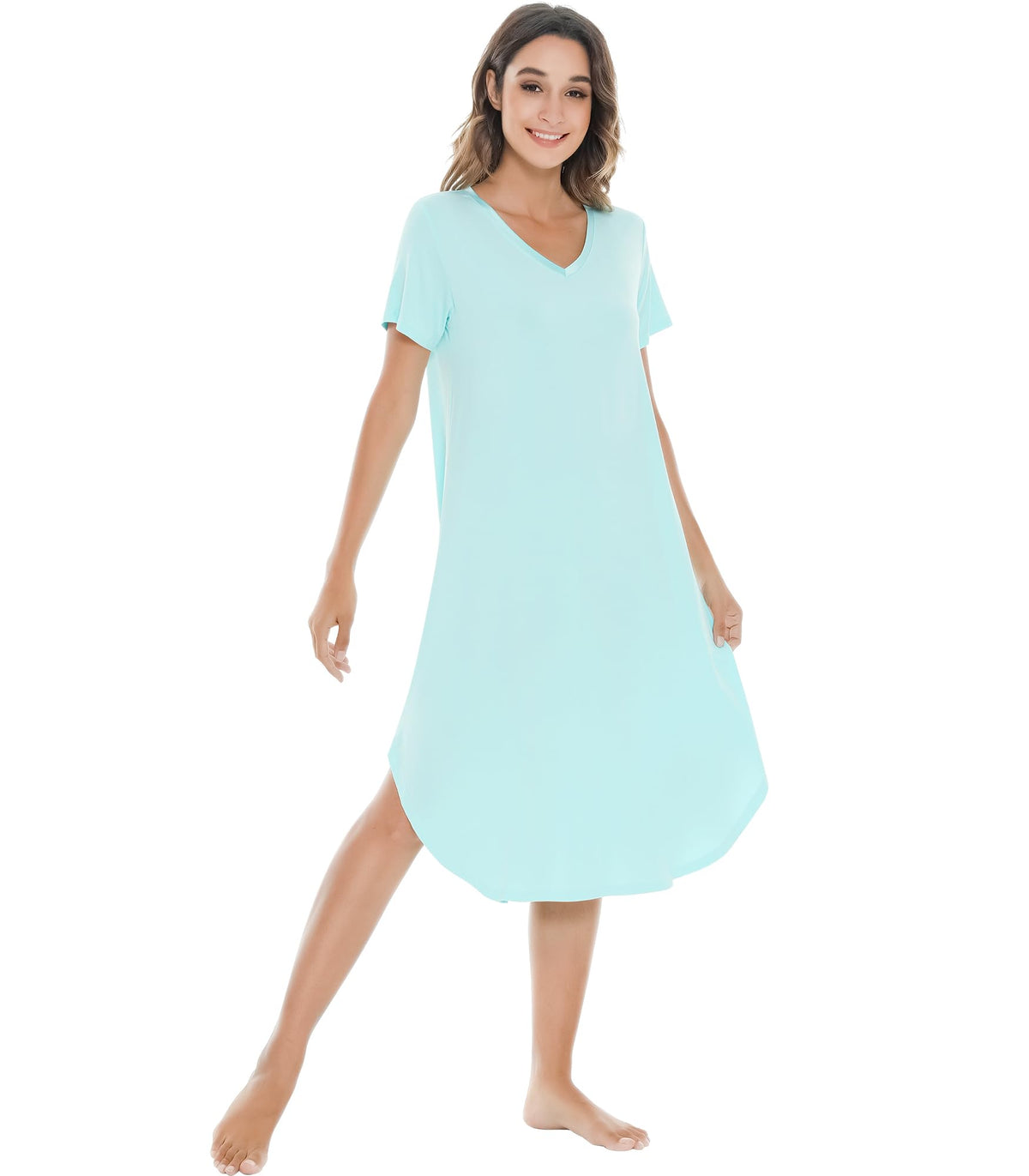 NACHILA Bamboo Viscose Nightgowns for Women Cooling Short Sleeve Sleepshirt