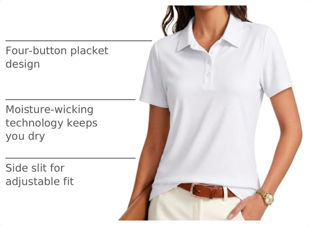 PINSPARK Womens Golf Shirt 4-Button UPF 50+ Quick Dry Collared Polo Shirts