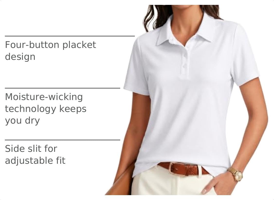 PINSPARK Womens Golf Shirt 4-Button UPF 50+ Quick Dry Collared Polo Shirts