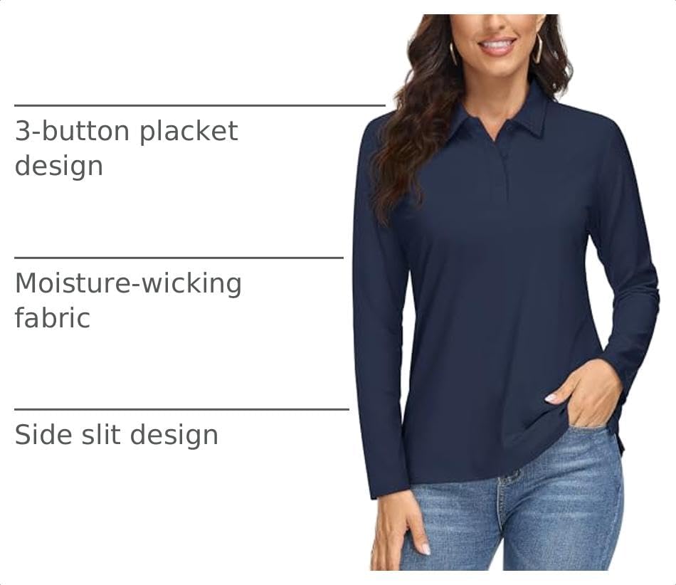 MAGCOMSEN Women's Long Sleeve Polo Shirts UPF 50+ Golf Collared Tops Work