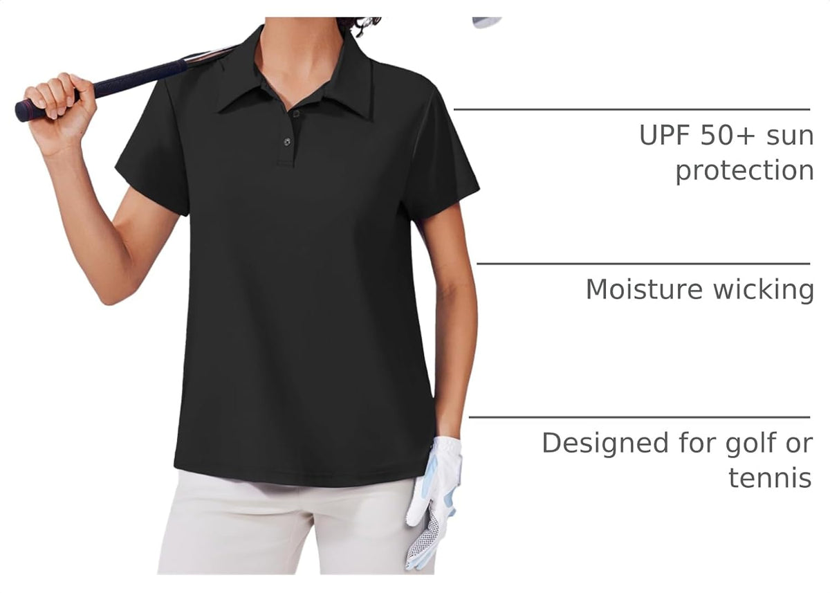PINSPARK Women's Golf Shirt UPF 50+ Polo Shirts Short Sleeve Tennis Tops Collared with 3 Button Athletic T Shirt