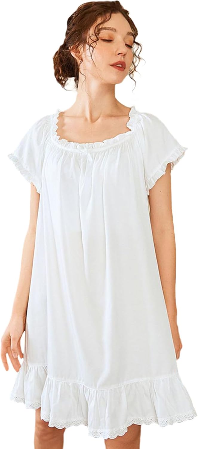Nanxson Women's Cotton Nightgown Short Sleeve Sleepwear Vintage Nightshirt