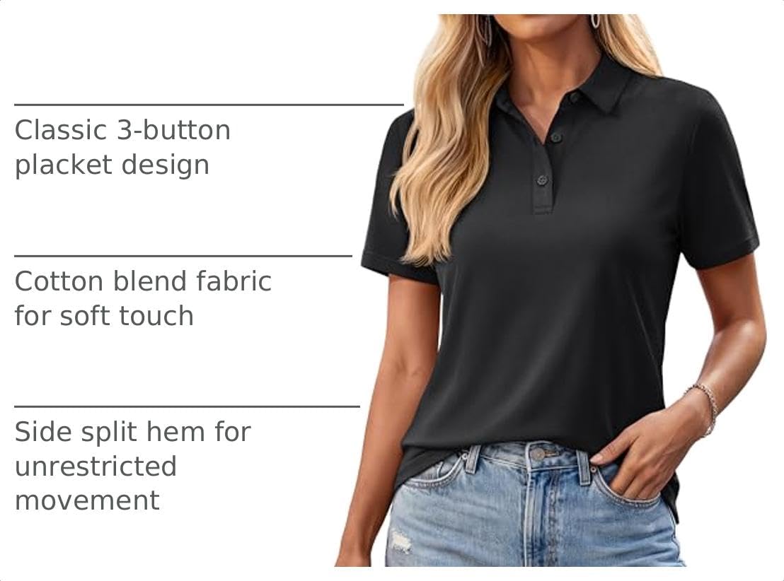 YUCOLEN Polo Shirts for Women Short Sleeve 3 Button Collared Golf Tee Cotton Business Casual Summer Work Tops