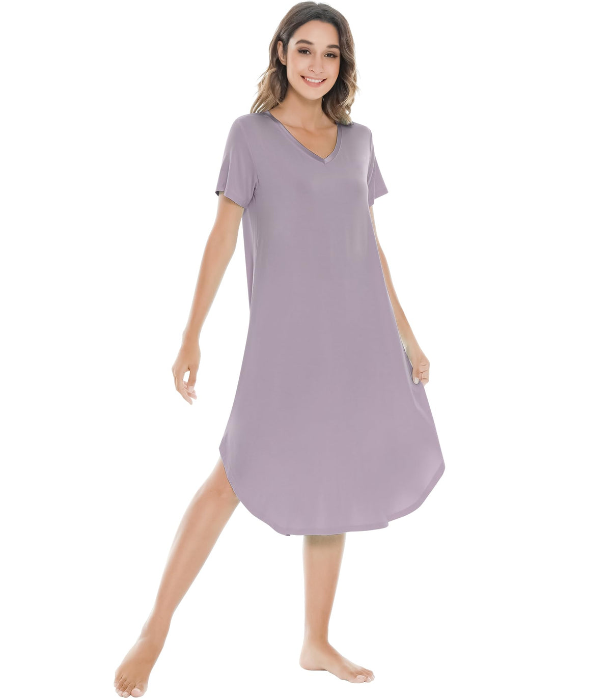 NACHILA Bamboo Viscose Nightgowns for Women Cooling Short Sleeve Sleepshirt