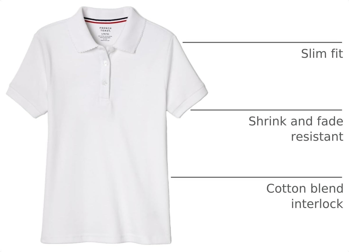 French Toast Girls' Short Sleeve Picot Collar Polo School Uniform Shirt (Standard and Plus)