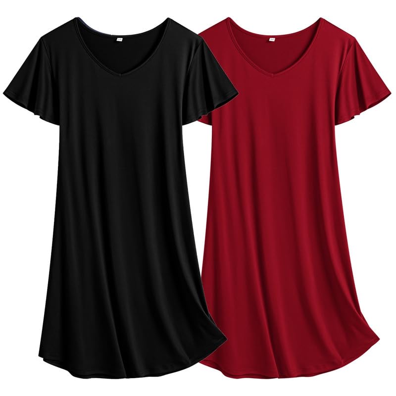 Ekouaer 2 Pack Nightgowns for Women Short Sleeve Nightshirt Soft Sleepdress
