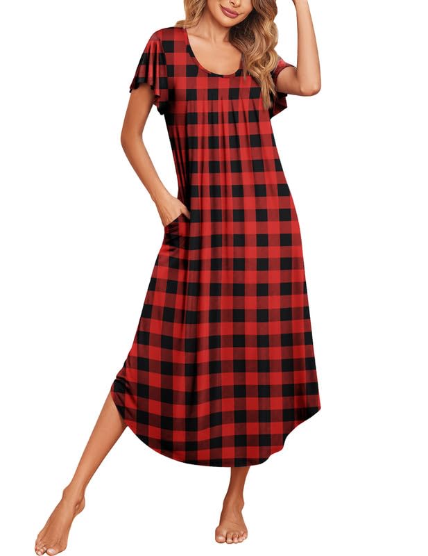 Ekouaer Long Nightgowns for Women with Pockets Short Sleeves House Dresses